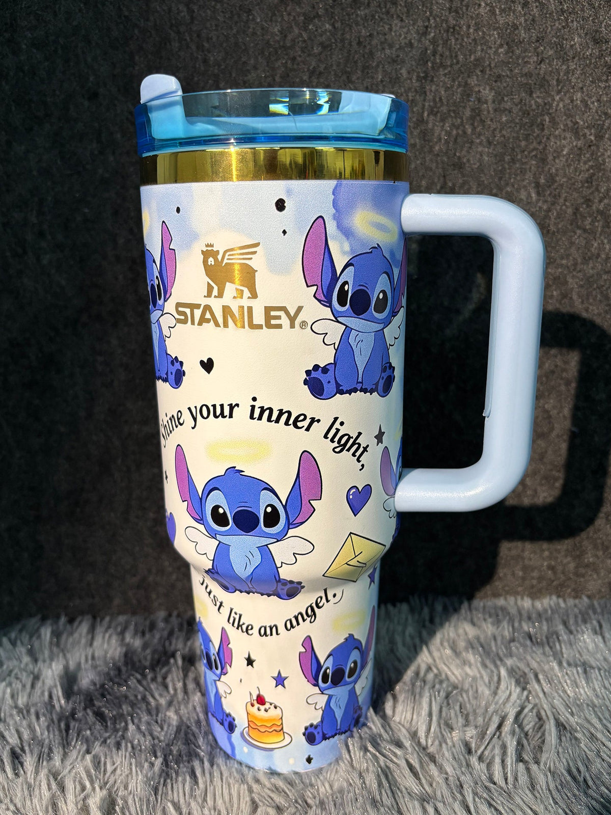 Cute Angel Wing Stitch 40oz Insulated Tumbler With Lid & Straw, Large Capacity Travel Water Cup