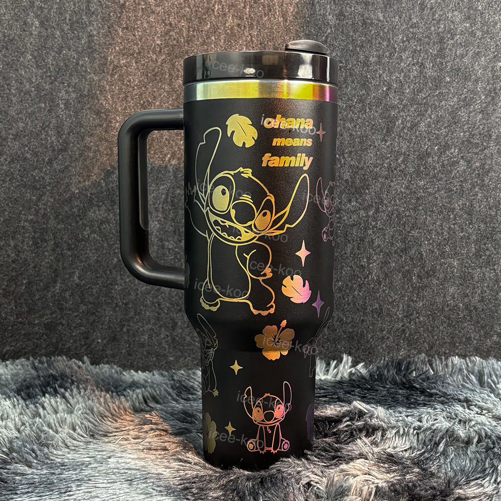 40oz Stitch Black Gold Colour Stainless Steel Vacuum Insulated Tumbler 🚢Free Shipping🚢