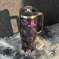 Black Sparkle Pink Kitty Tumbler — 30 oz