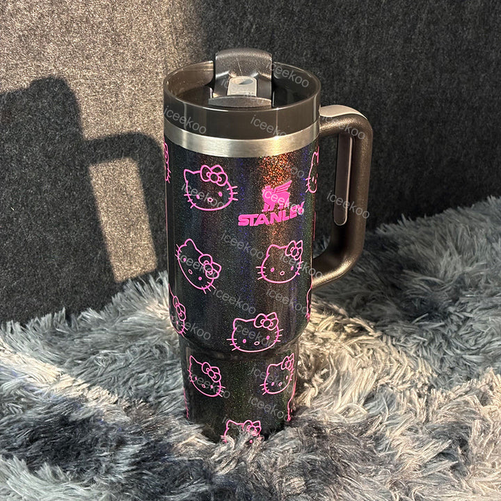 Black Sparkle Pink Kitty Tumbler — 30 oz