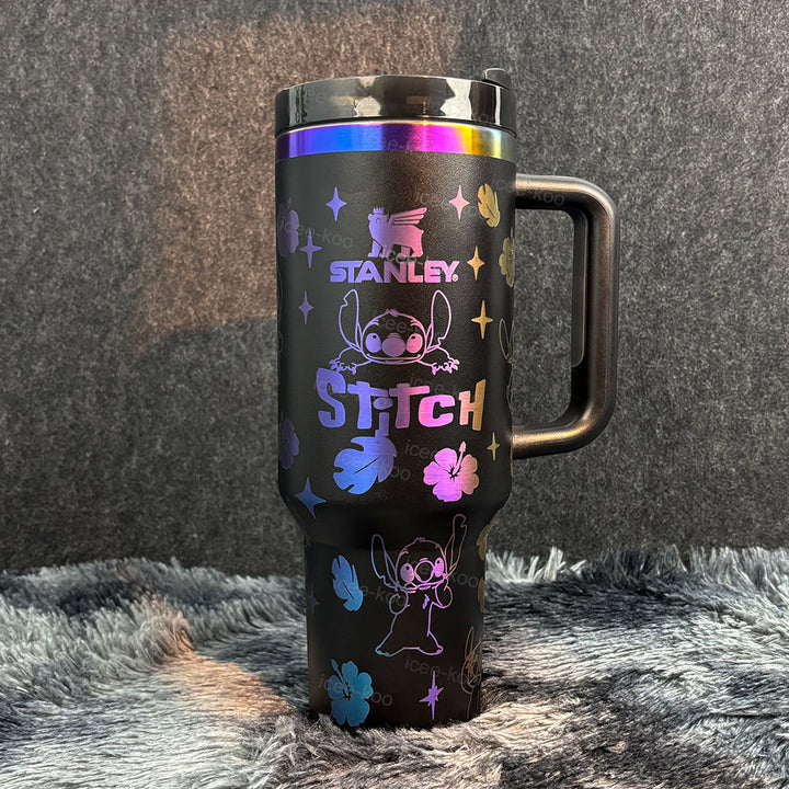 Black & Gold Stitch Vacuum-Insulated Tumbler — 40 oz