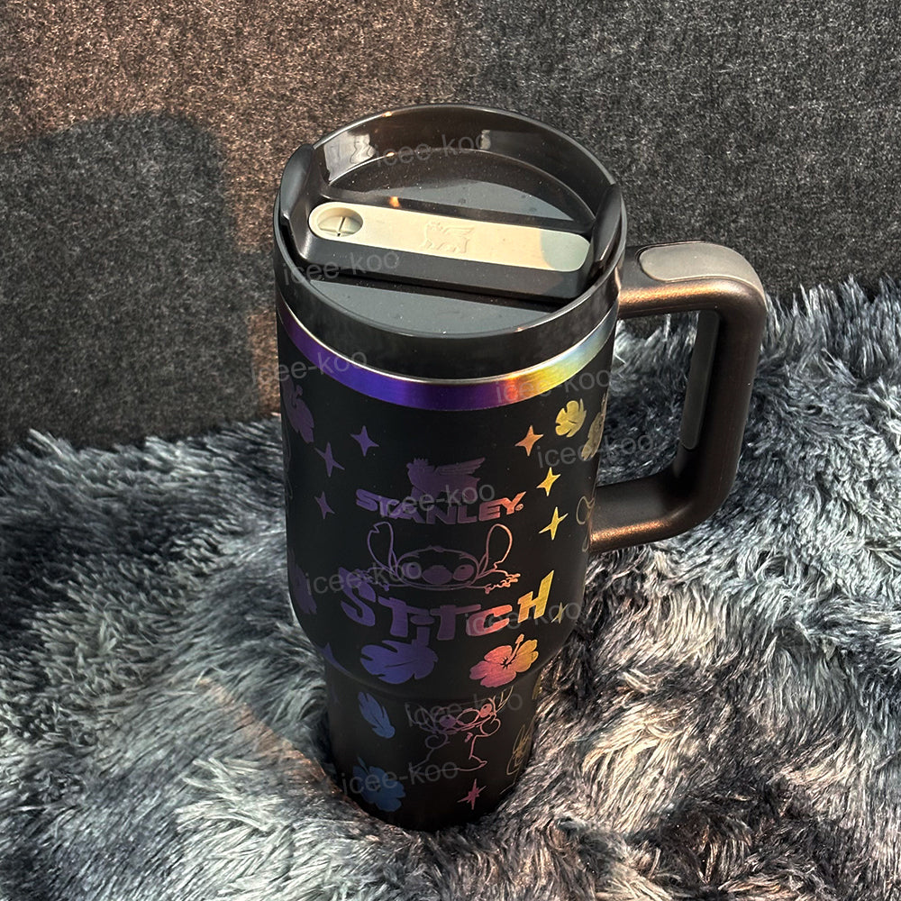 40oz Stitch Black Gold Colour Stainless Steel Vacuum Insulated Tumbler 🚢Free Shipping🚢